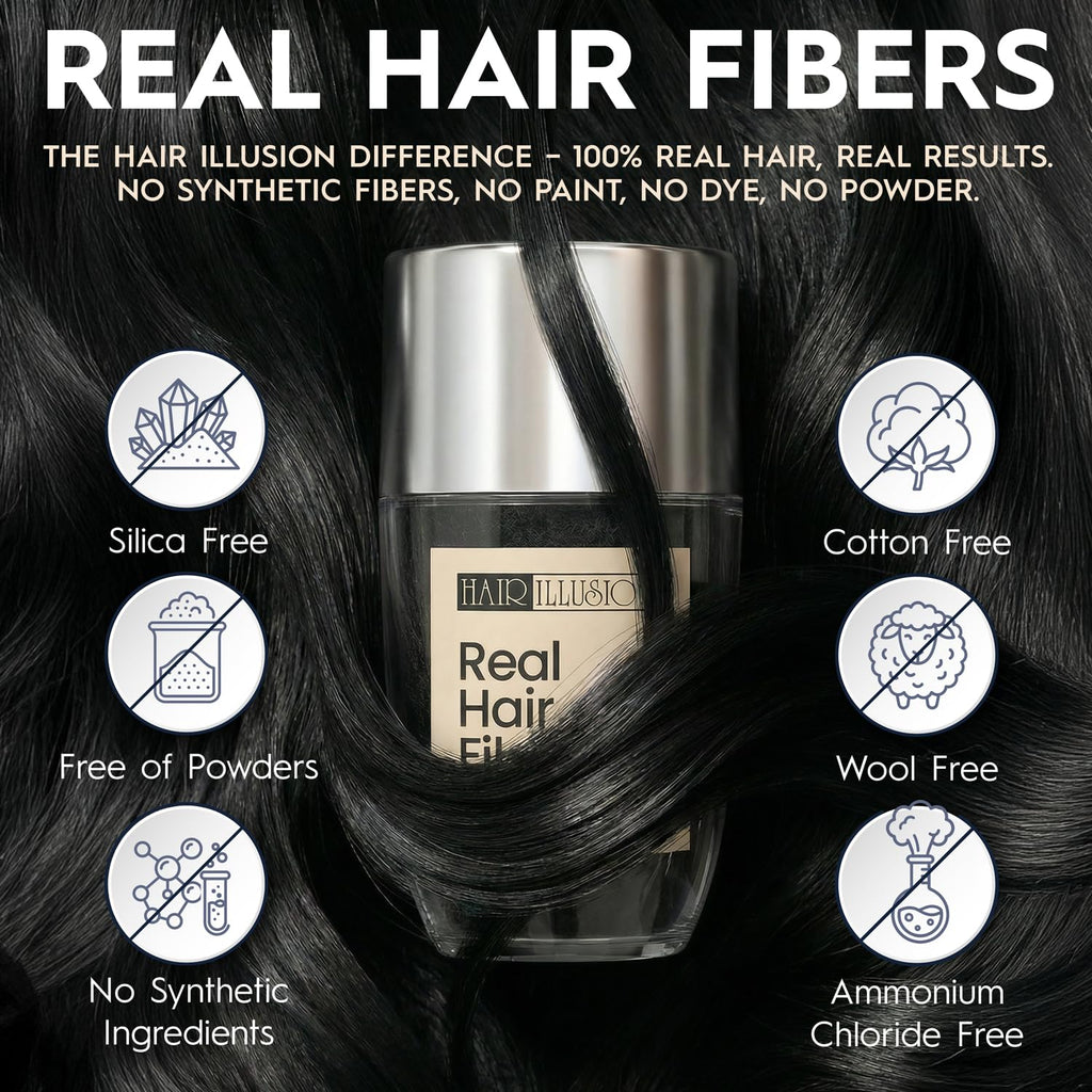 Hair Illusion 100% Natural Human Hair Fibers Not Synthetic for Men and Women, Premium Hair Building Formulation, Large, 38 g Bottle, Jet Black