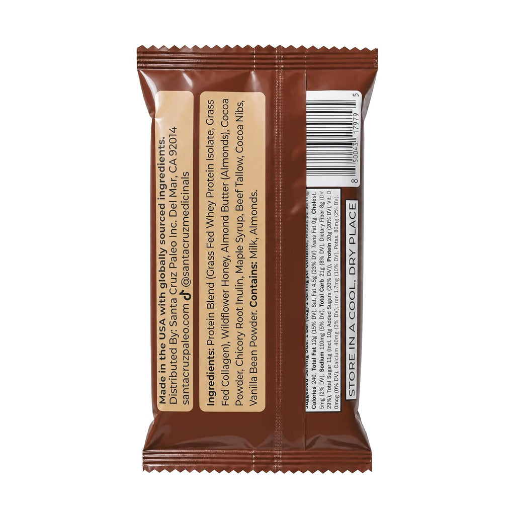 Santa Cruz Paleo Protein Bar – 20g Grass-Fed Whey & Collagen Protein – Wildflower Honey Sweetened, No Seed Oils, High Protein Snack Bar (Chocolate Flavor, Pack of 10)