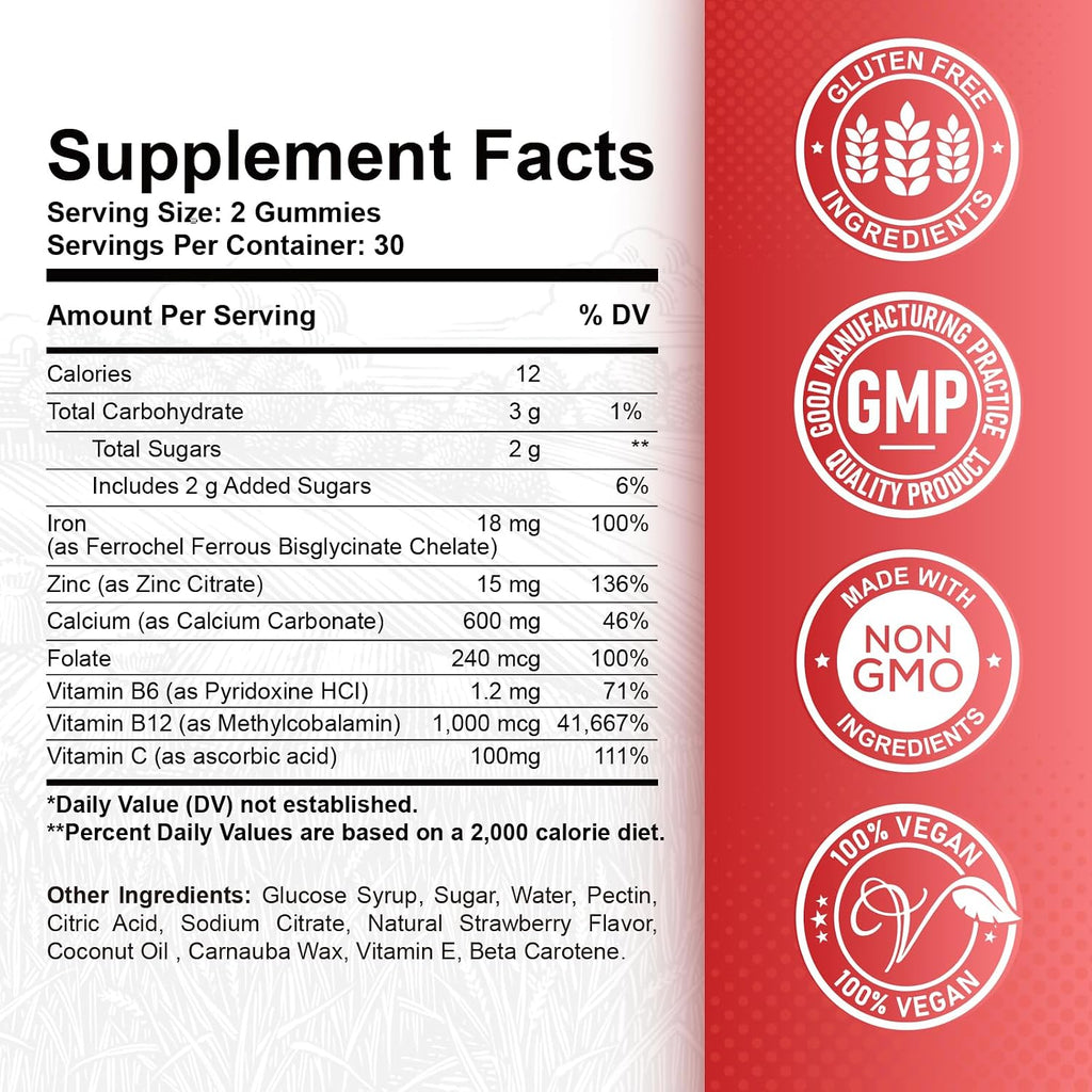 Iron Gummies Supplement for Adults & Kids | Vitamin B12 Gummies | Bundle