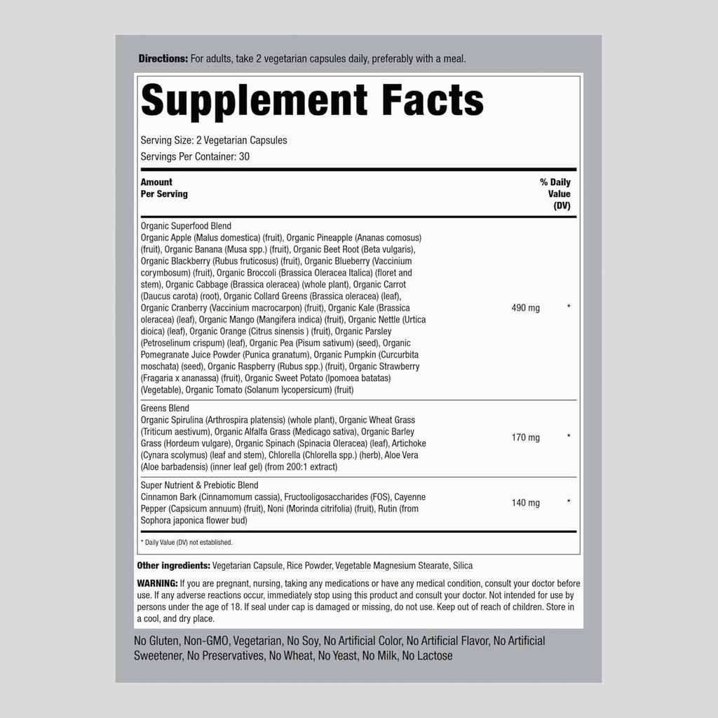 Piping Rock Fruits and Veggies Supplement | 60 Capsules | Superfood Vitamins | with Antioxidant Formula and Prebiotic Blend | Vegan, Non-GMO, Gluten Free