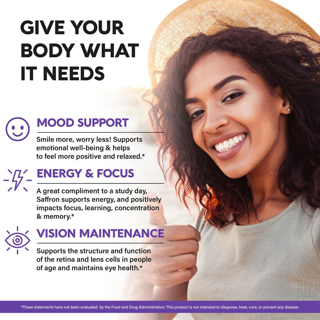 Natural Saffron Supplements - Pure Saffron Extract 88.5 mg - Mood | Focus | Vision | Energy Support - Eye Health for Women & Men - Lab Tested - NonGMO Vegan Pills - 90 Powder Capsules, 3 Month Supply