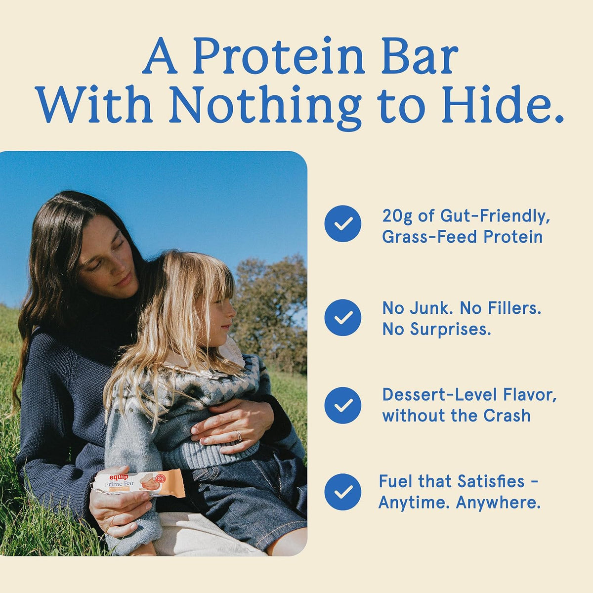 Equip Foods High Protein Prime Bars – Grass Fed Beef Protein, Collagen & Tallow – Gut Friendly, Gluten Free 20g Protein Bars - Only Real-Food Ingredients - On-the Go Snack - Peanut Butter, 12 Count