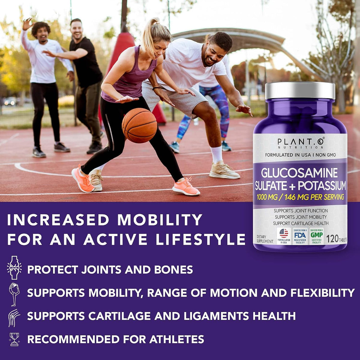 PLANT.O NUTRITION Glucosamine Sulfate with Potassium | Strong Joint Support Supplement | Supports Cartilage and Connective Tissues | Aids Knee and Bone Structure | 120 Tablets