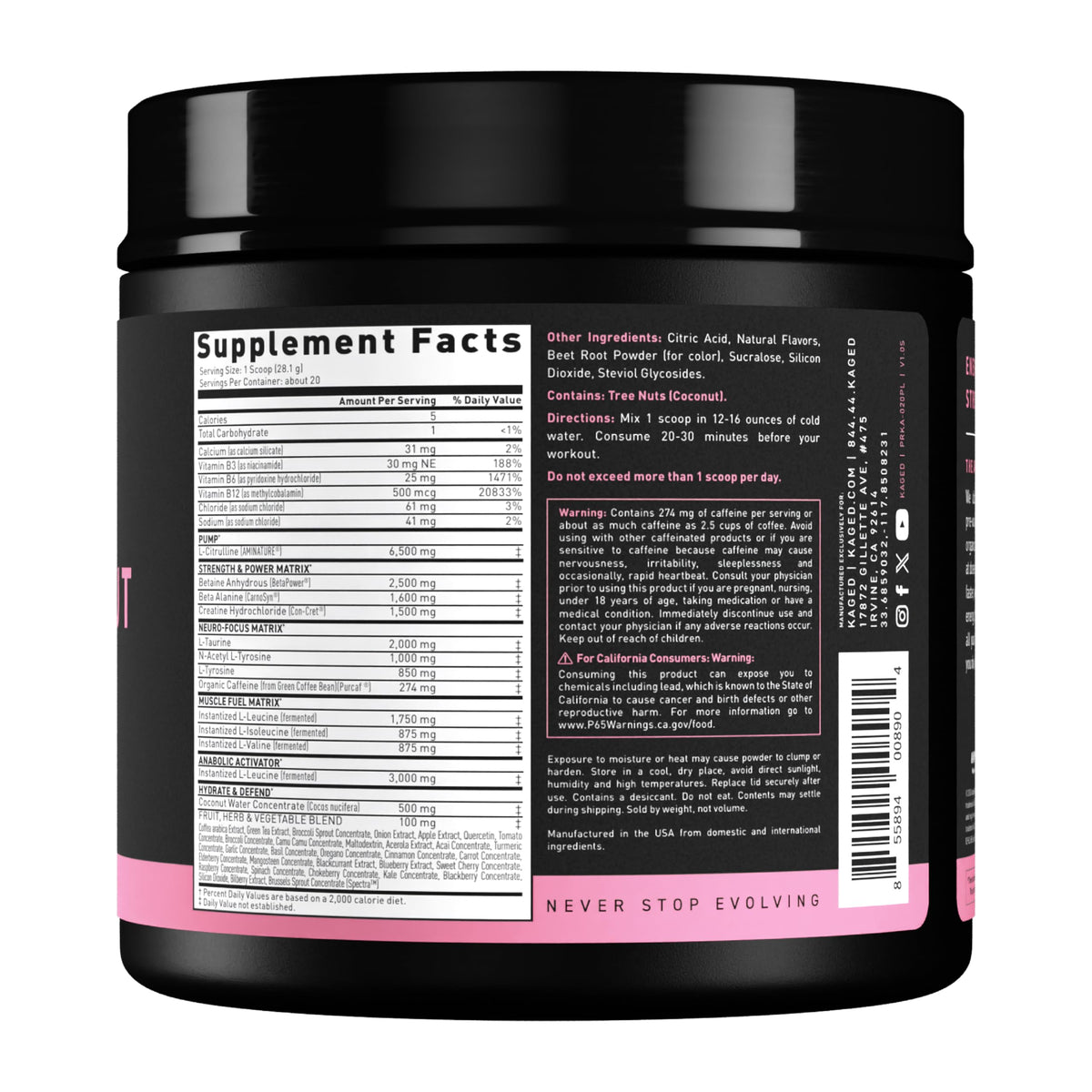 Kaged Original Pre Workout Powder | Fruit Punch | Pre-Workout with Creatine, Beta Alanine, L-Citrulline, BCAAs | 274 mg Caffeine | Pre Supplements for Men & Women | 20 Servings
