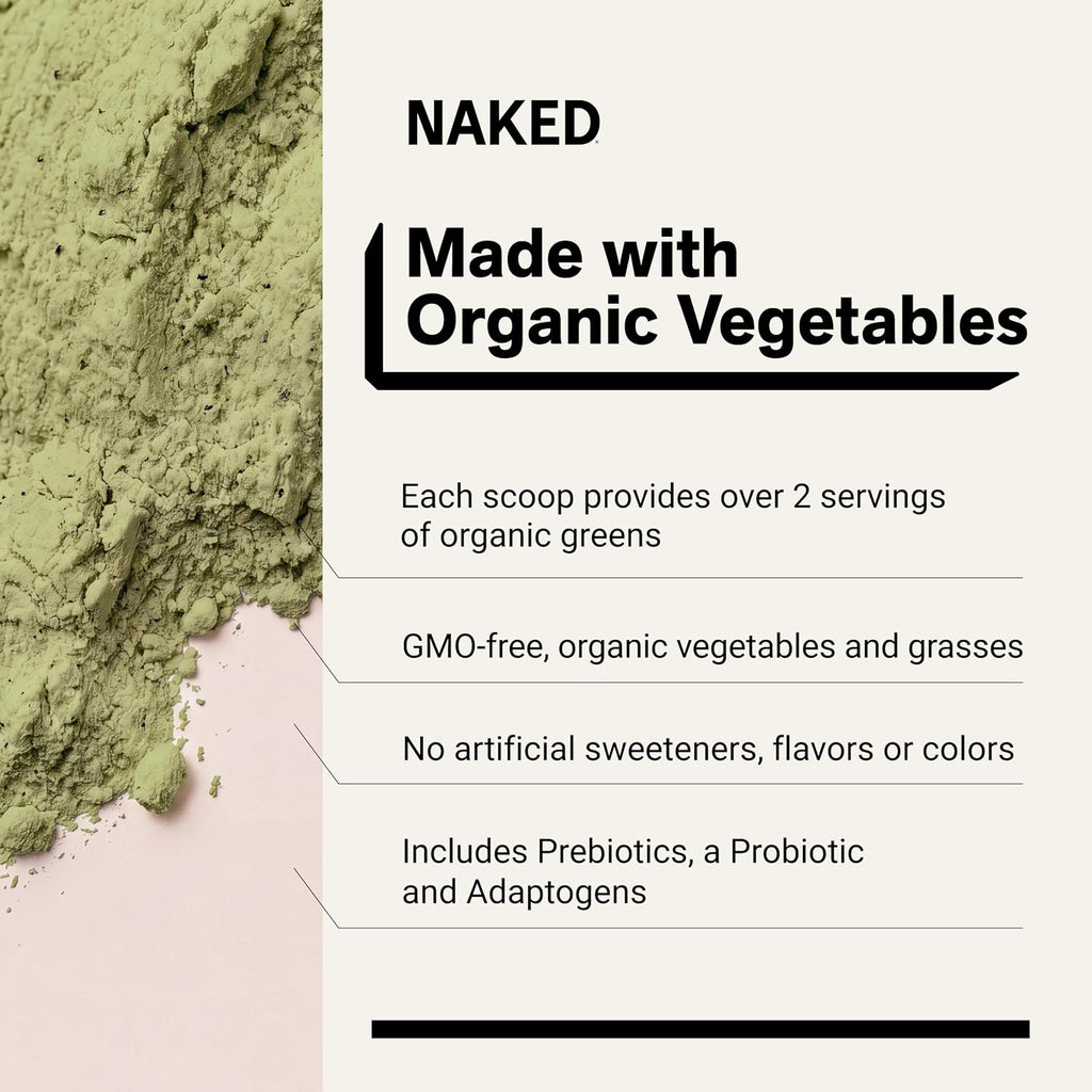 NAKED Super Greens Powder Organic Greens Supplement - Only 10 Premium Ingredients - Vegan, Non-GMO, Prebiotic and Probiotic - 35 Servings