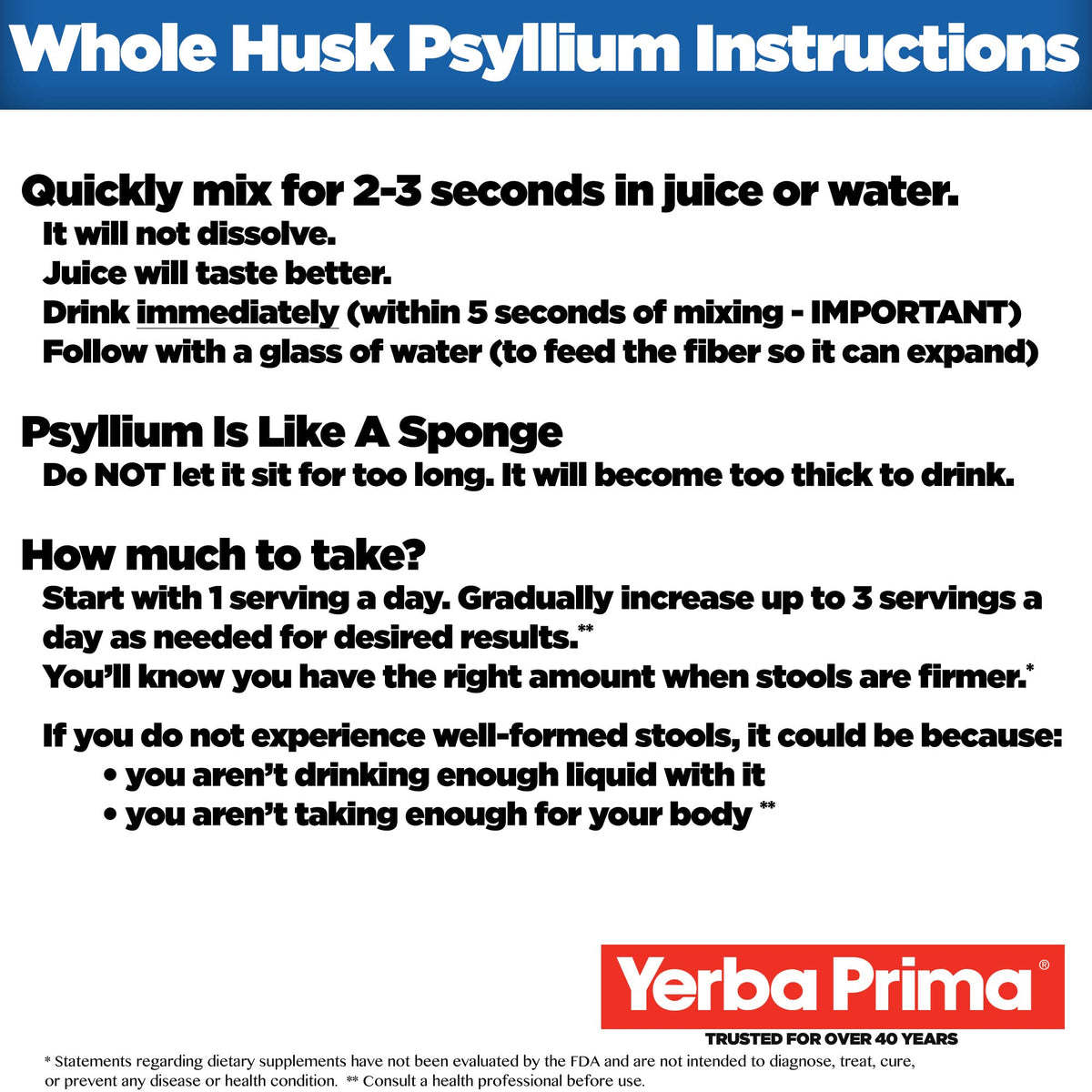 Yerba Prima Psyllium Whole Husk, 1 Bottle 12 oz - Fiber Supplement, Vegan, No Sugar or Artificial Sweeteners, Non GMO, Gluten Free