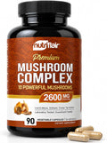NutriFlair Mushroom Supplement 2600mg, 90 Capsules - 10 Mushrooms Blend - Reishi, Lions Mane, Cordyceps, Chaga, Turkey Tail, Maitake, Shiitake, Oyster Nootropic Formula - Brain, Energy, Focus Pills
