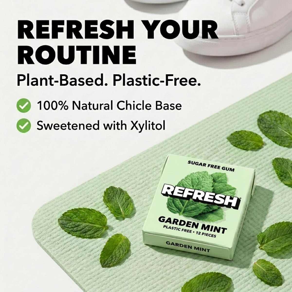 Refresh Sugar Free Chewing Gum with Xylitol, Garden Mint, 12 Pack
