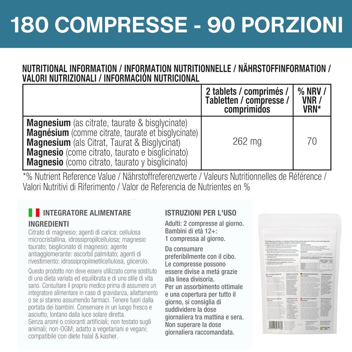 Igennus Superior Triple Magnesium Complex, Fully Reacted & Chelated Glycinate, Taurate & Citrate, Clean Label, High Bioavailability & Absorption, 60 Tablets, Vegan, Non-Buffered