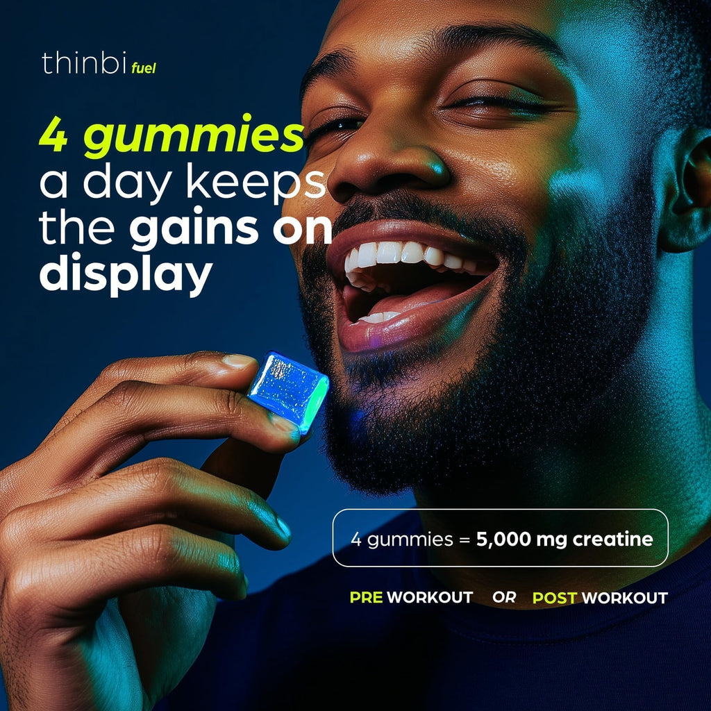 Thinbi Creatine Gummies for Women & Men, Monohydrate, Blueberry, 120 Count