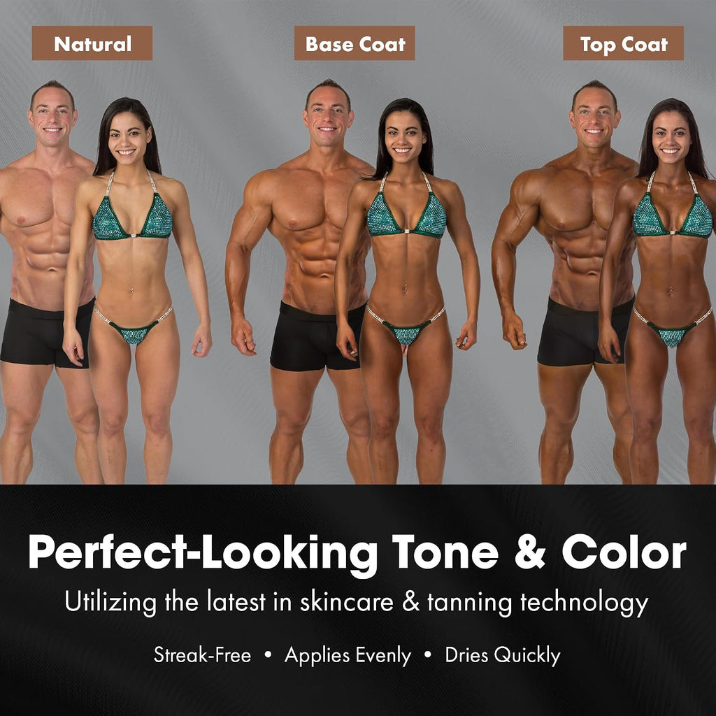 Pro Tan Competition Tanning Kit - Self Tanner Set | Pre-Tan Skin Exfoliator, Overnight Competition Color Base Coat, Instant Top Coat Mousse, Ultra-Light Posing Oil, & Mitt