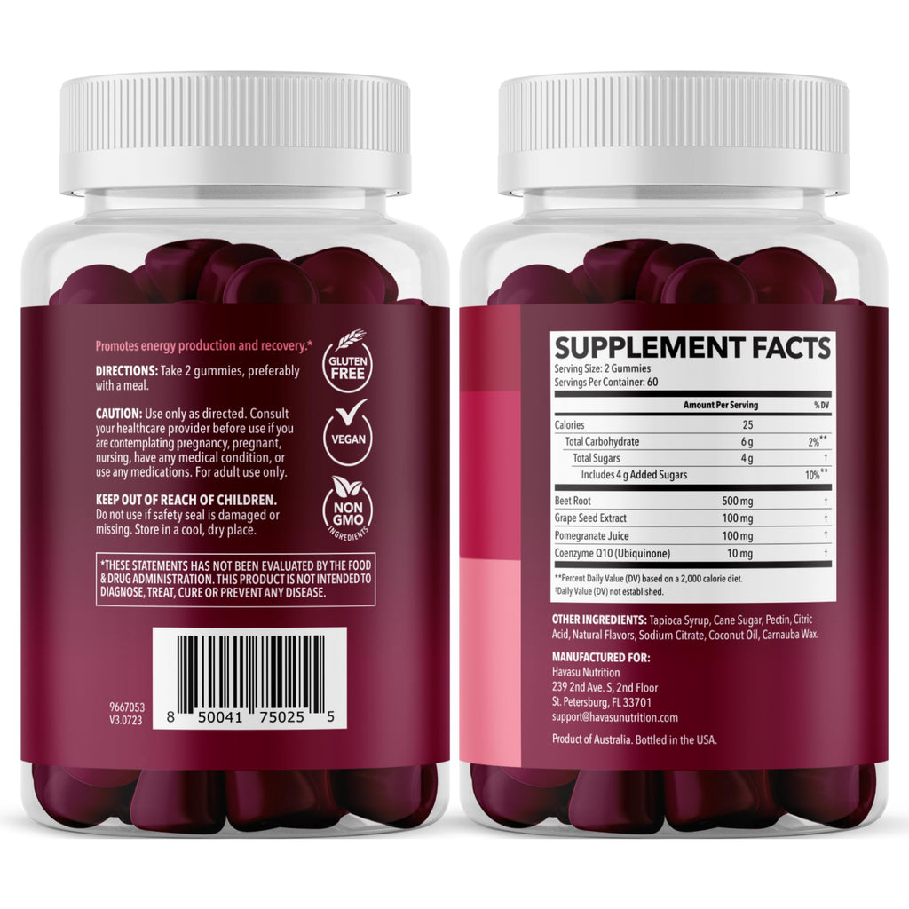 Beet Root Gummies with COQ10 and Grape Seed, Mixed Berry, 30 Servings | Nitric Oxide Supplement with Beetroot, Grape Seed Extract and COQ10 for Performance and Recovery, Vegan, Non-GMO, Gluten-Free