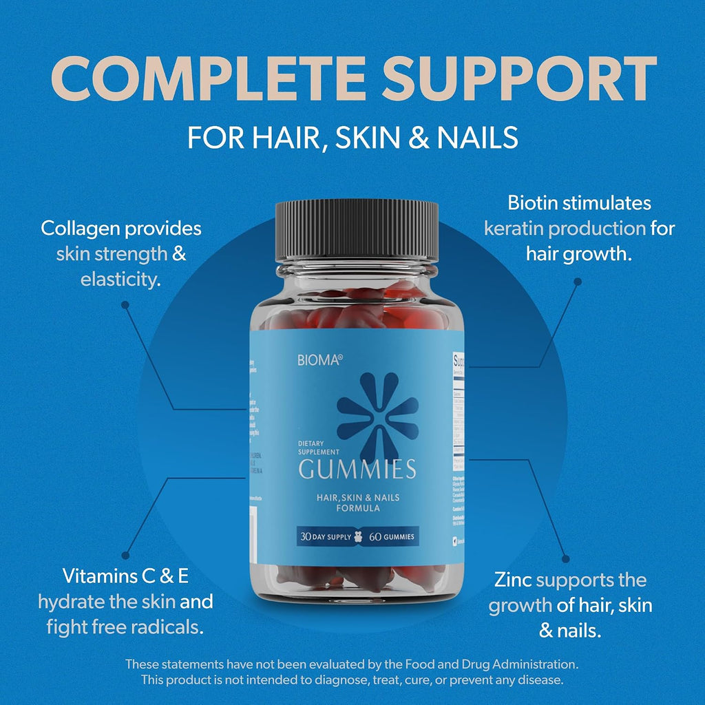 BIOMA Gut & Beauty Support Bundle – Probiotic for Digestive Health + Hair, Skin & Nails Gummies with Biotin & Collagen – Promotes Gut Balance, Strong Hair & Glowing Skin – 2-Pack (30-Day Supply Eac