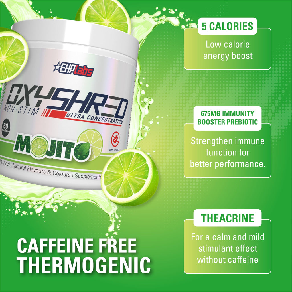EHP Labs OxyShred Non Stimulant Pre Workout Powder - Stim Free Pre Workout, Caffeine Free Preworkout for Men & Women with L Glutamine & Acetyl L Carnitine - Peach, 60 Servings