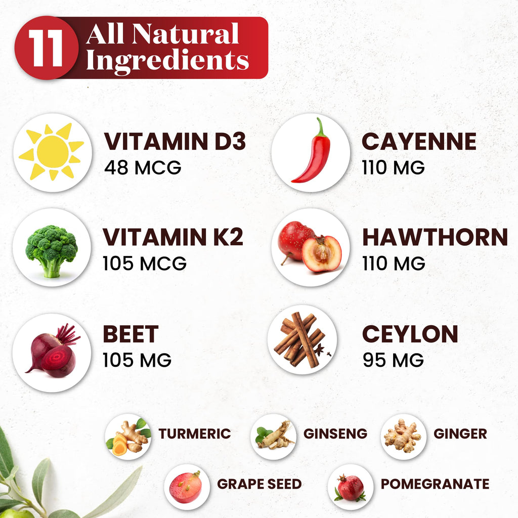 Cayenne Pepper Supplement Liquid Drops + Hawthorn Berry, Vitamin D3 K2 Beet Root Powder, Ceylon Cinnamon, Turmeric Curcumin, Organic Panax Ginseng - 4 OZ