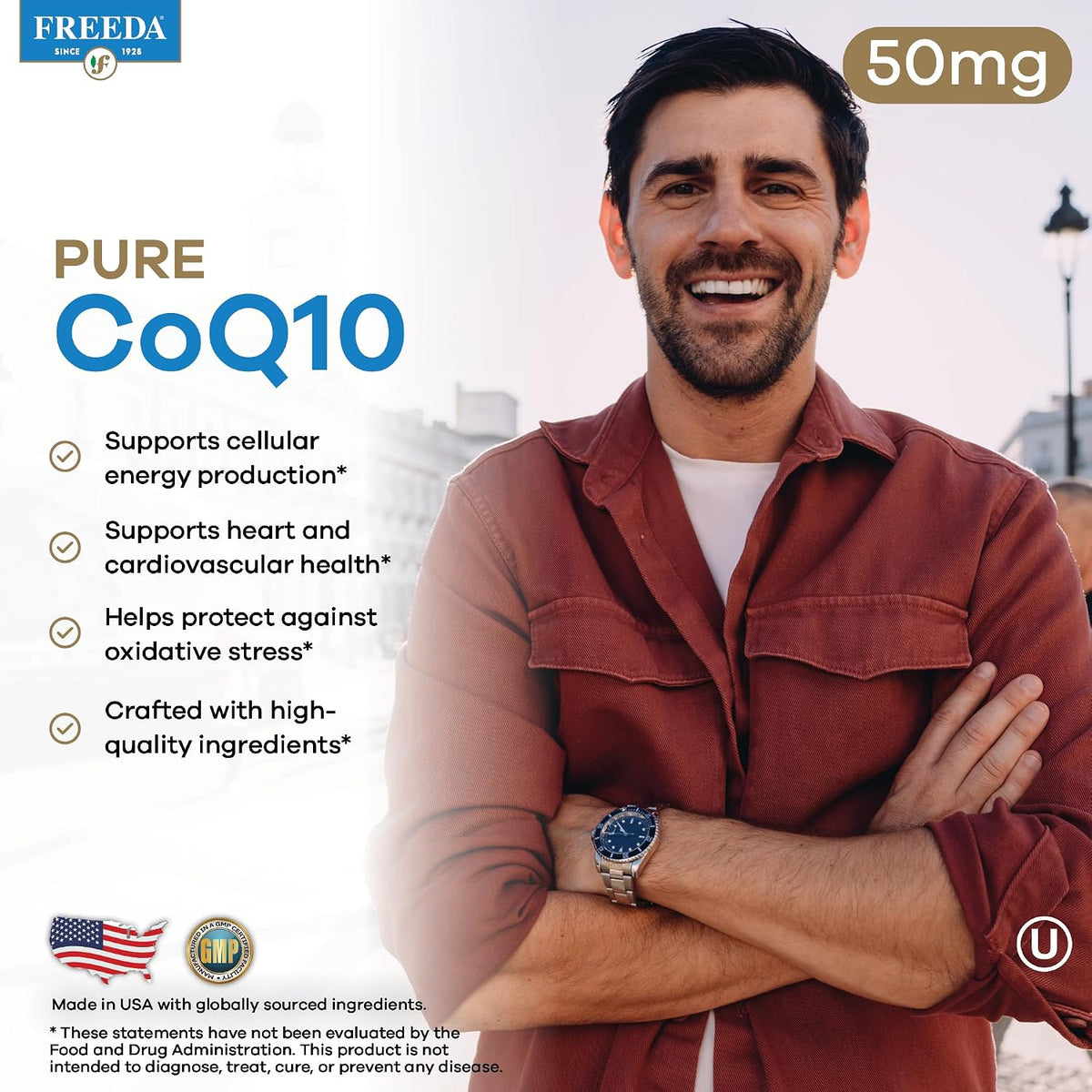 FREEDA CoQ10 50mg Vegan Coenzyme Q10 Supplement - 50 Count | Vegan Coq10 Supplement with 50mg Pure Ubiquinone to Support Cardiovascular Wellness, Healthy Aging, Gum Health