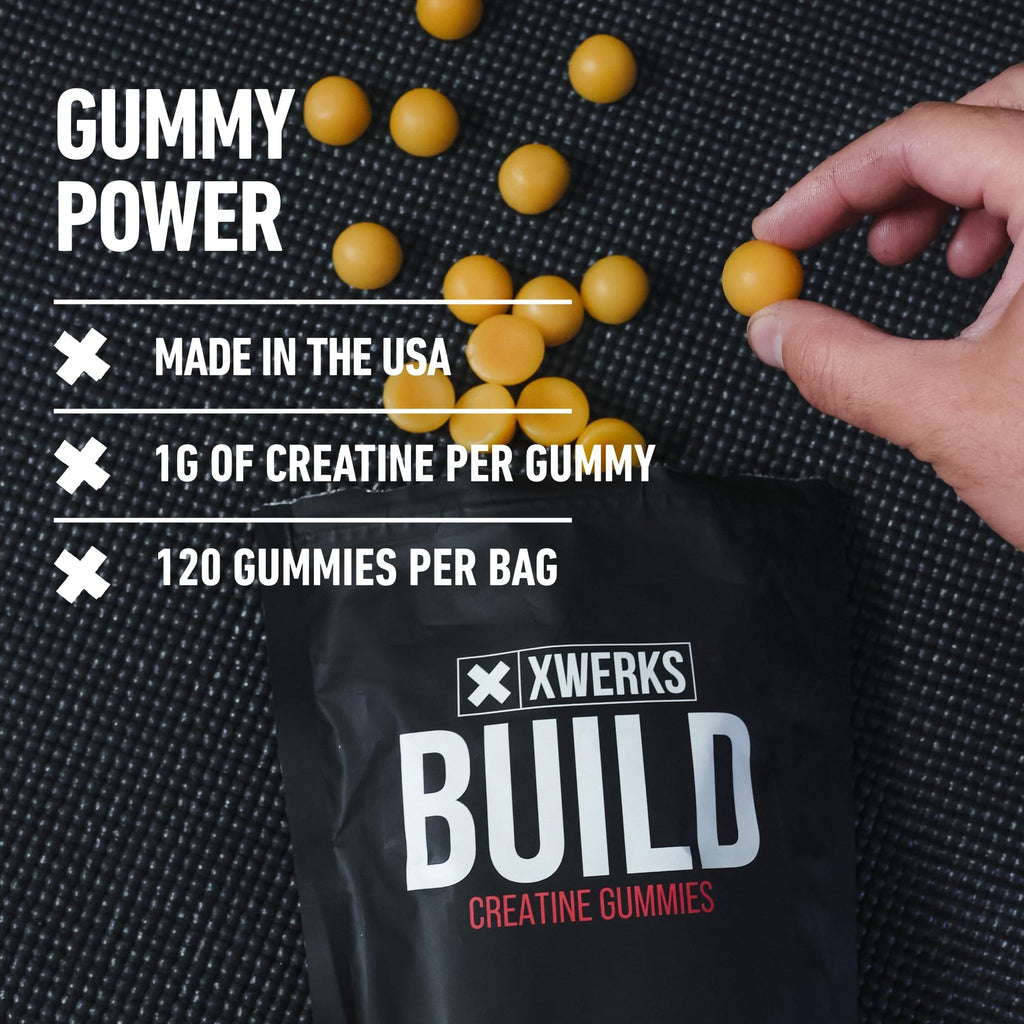 Xwerks Build Creatine Gummies for Men and Women, 120 Count, 100% Pure Creatine Monohydrate, Watermelon Flavored Muscle Building Gummies 4g Per Serving, Pre Workout Anti Melting, 5000mg Total Creatine