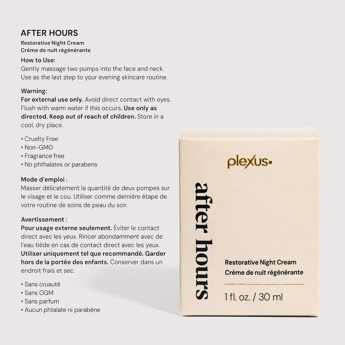 Plexus After Hours™ Restorative Night Cream | 1 Fl. Oz./30 ml | Nourishing, Supports Skin Hydration & Elasticity | Moisture Barrier Protection, & Smooths Fine Lines