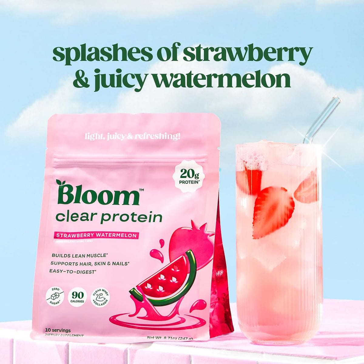 Bloom Strawberry Watermelon Clear Protein and Shirley Temple Energy Packets Bundle