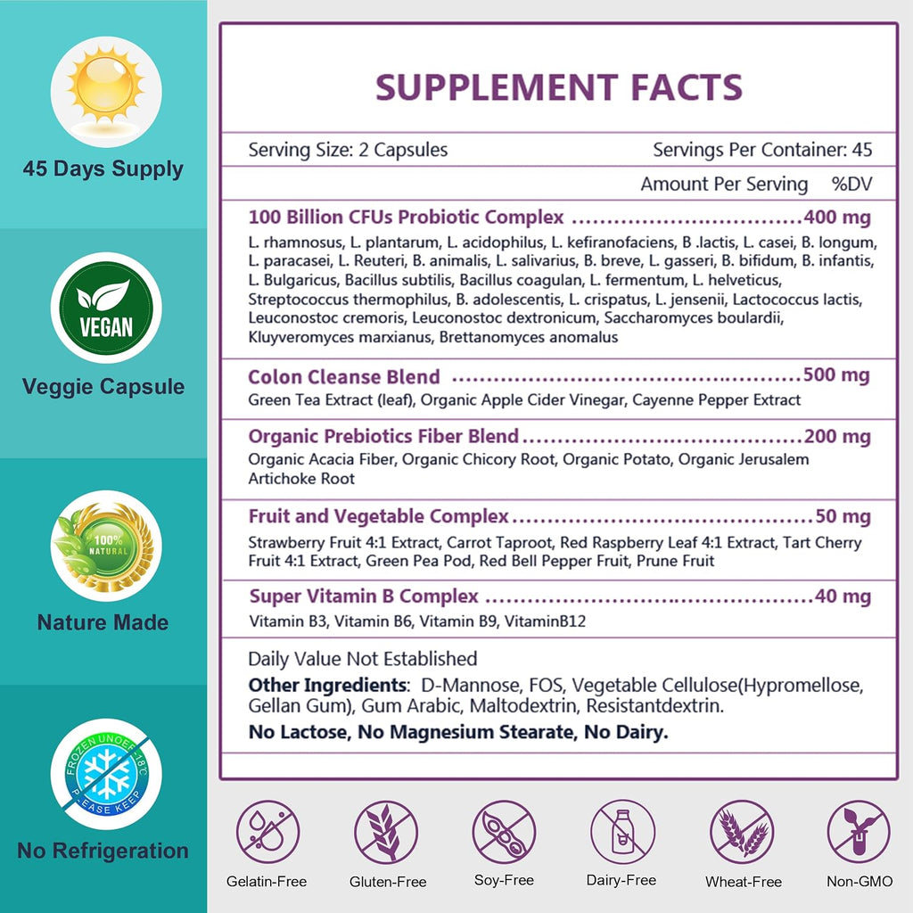 NATURE TARGET Probiotics for Women-Men with Prebiotics, 90 Veggie Capsules | 100 Billion for Digestive, Gut and Immune Health, No Refrigeration (45 Days Supply)