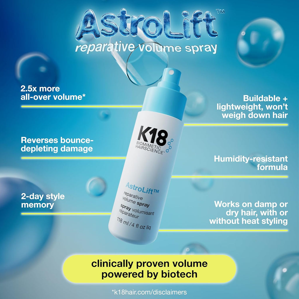 K18 AstroLift™ Reparative Volume Spray, 2-Day Hair Thickening + Hold For Thin, Fine, Fragile Hair, Non-Sticky, Non-Crunchy, Humidity-Resistant Volumizing Spray