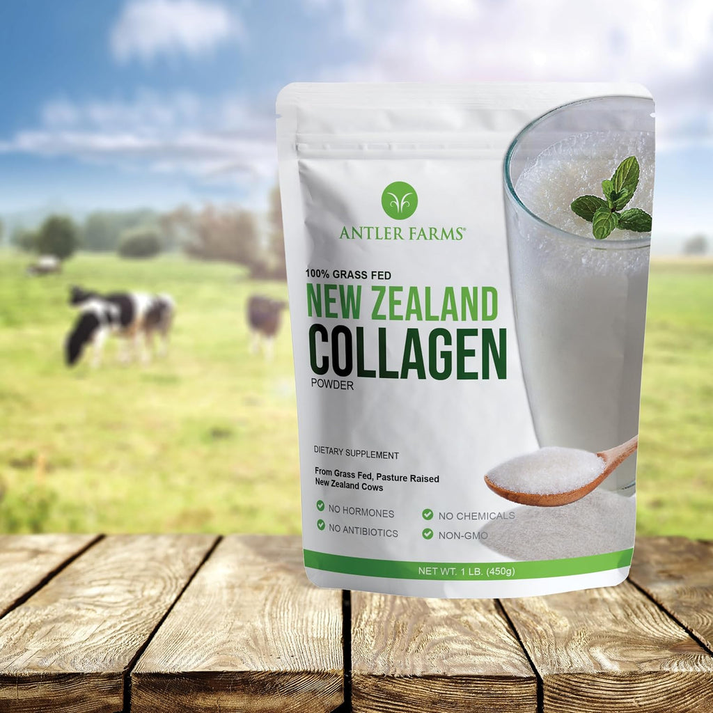 Antler Farms New Zealand Collagen Powder - Grass Fed, Unflavored, 1 lb | 100% Pure Hydrolyzed Collagen Peptides Powder, Cold Water Soluble Peptide, Keto Friendly, Bioavailable, Quick Dissolving