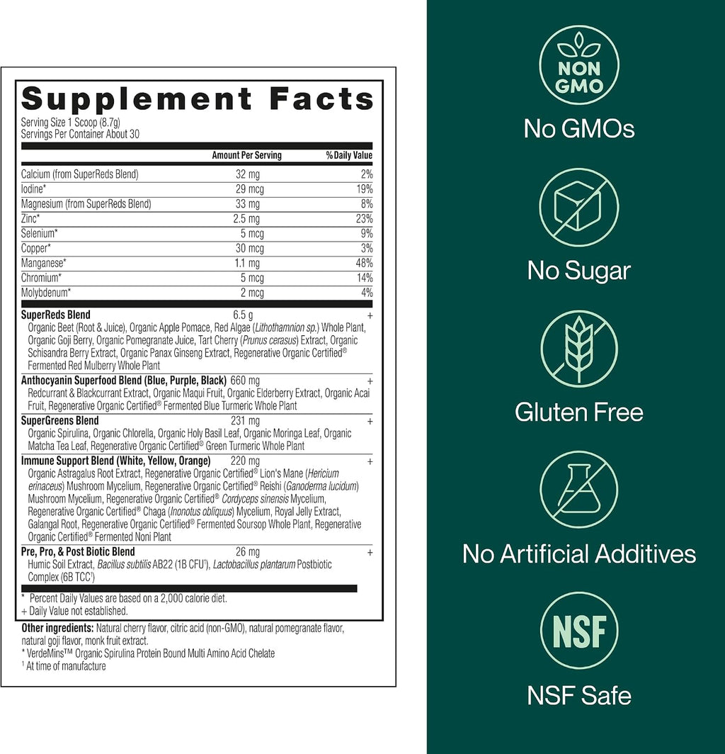 Liv120 Superfood Powder, Antioxidant Blend with Pomegranate, Turmeric, Mulberry, Soursop, Noni, Non-GMO, Vegan, for Energy, Detox, Immunity