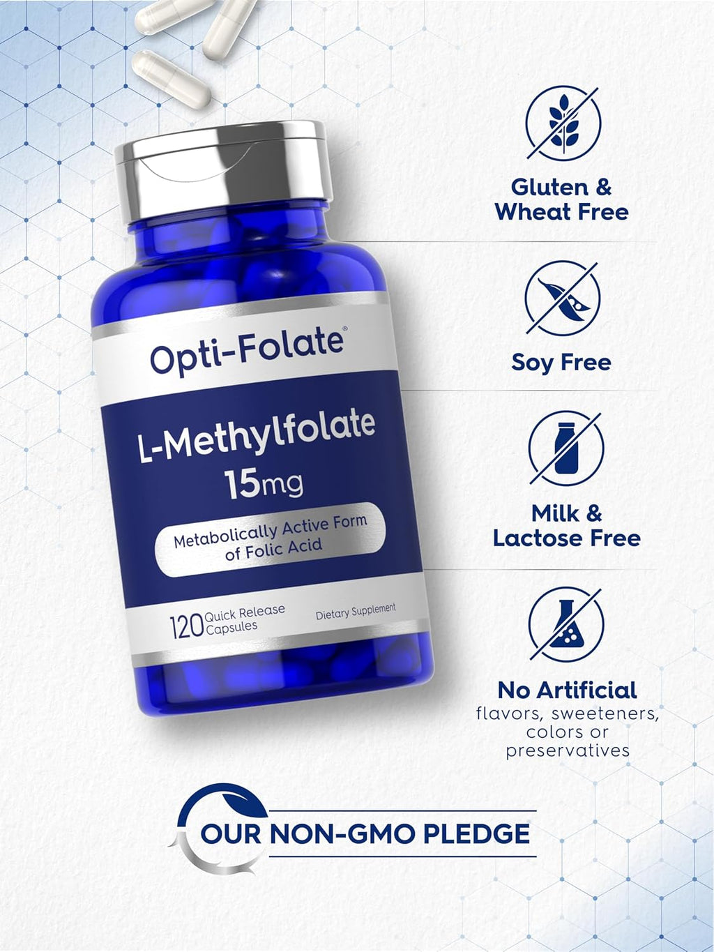 Carlyle L Methylfolate 15mg | 120 Capsules | Value Size | Max Potency | Optimized and Activated | Non-GMO, Gluten Free Supplement | Methyl Folate, 5-MTHF | by Opti-Folate