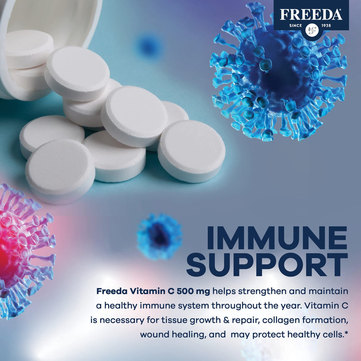 FREEDA Vegan Vitamin C 500mg – Kosher Immune Support & Antioxidant – Helps Maintain Healthy Skin & Hair, Supports Iron Absorption – No Gluten, No Lactose, No Artificial Flavor or Color – 250 Tablets | Kosher Supplement to Support Antioxidant Protection, H