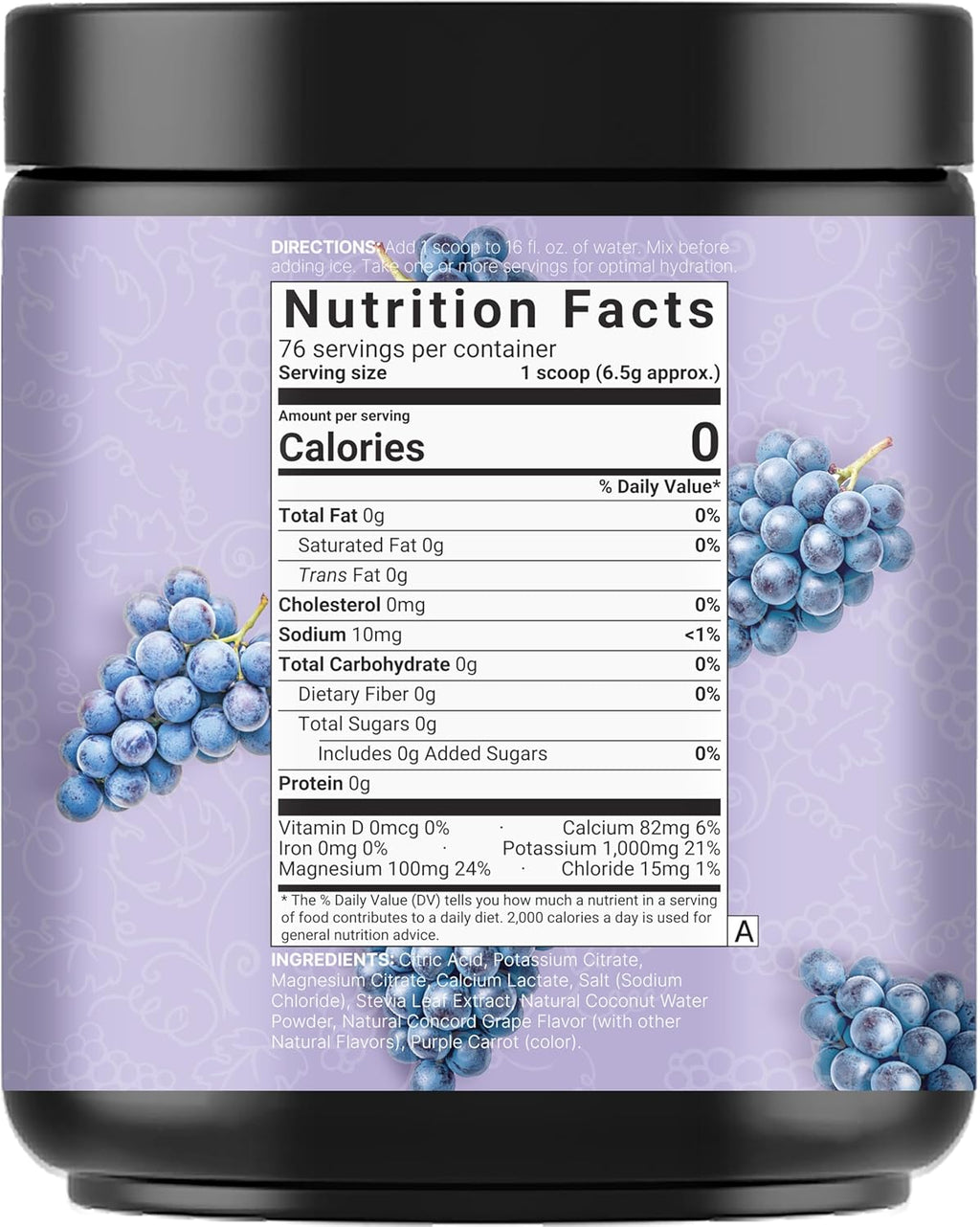 NatureBell Electrolytes Powder No Sugar, 500g (76 Servings) | Keto Fast Hydration Powder, Carnivore-Friendly Electrolyte – 1,000mg High Potassium, Minerals, & Coconut Water – Concord Grape Flavor