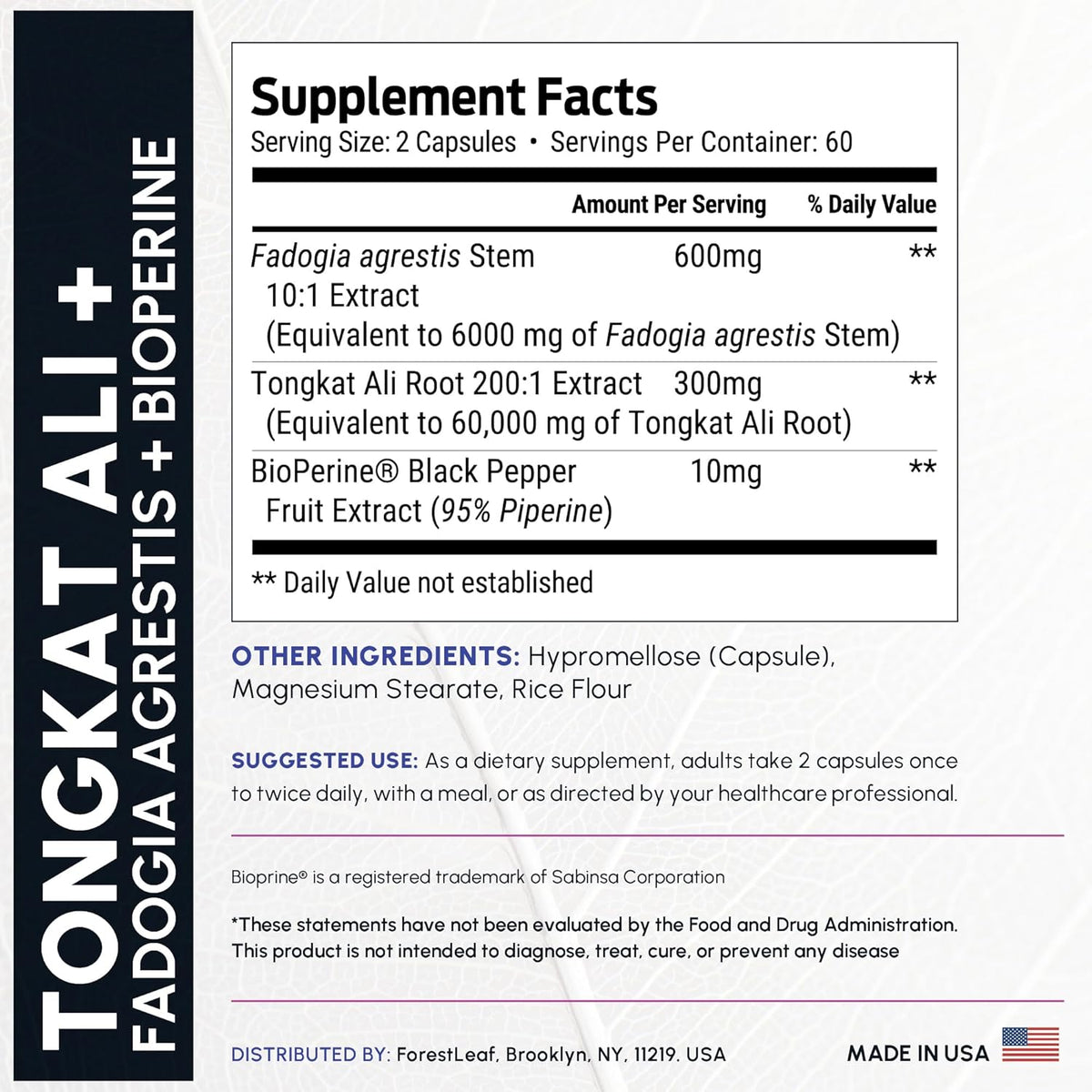 Tongkat Ali and Fadogia Agrestis for Men Supplement w/ BioPerine - Tonkat-Ali Max Strength 200:1 Extract - Long jack Tongkat-ali for Men - Muscle Growth, Performance & Energy - 120 Powder Capsules