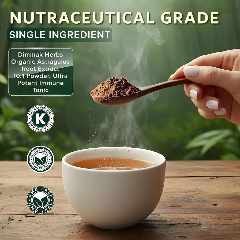 Organic Astragalus Root Extract 10:1 Powder (Ultra Potent Immune Tonic)- TCM Doctor Sourced Huang Qi for Vitality, Telomere Support & Jing- No Cooking Needed, Instant Tea (4oz)