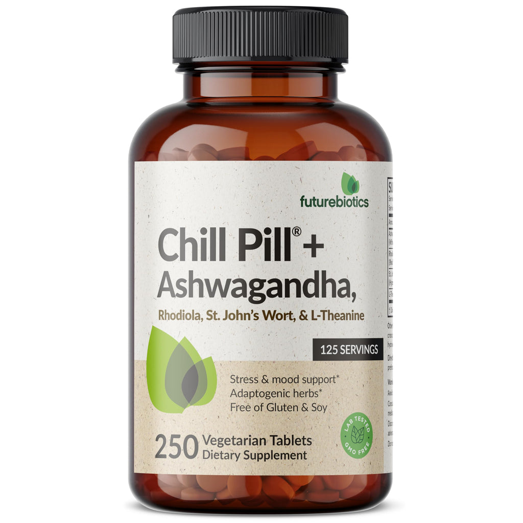 Futurebiotics Chill Pill + Ashwagandha, Rhodiola, St. John’s Wort, & L-Theanine - Non-GMO, 120 Vegetarian Tablets