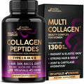 Multi Collagen Peptides - Hydrolyzed Types I, II, III, V & X - Collagen Supplement for Women 1300mg - w/ Hyaluronic Acid, Vitamins C & E - Skin, Hair, Nails & Joint Support - Lab Tested - 120 Capsules