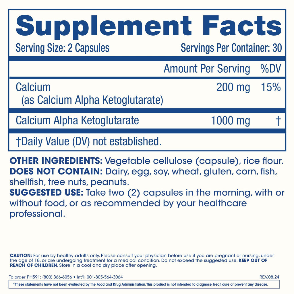 ProHealth, Ca AKG Supplement (Alpha Ketoglutarate) (1,000 mg per 2 Capsule Serving, 60 Capsules). Supports Metabolic Function and Healthy Aging Processes.