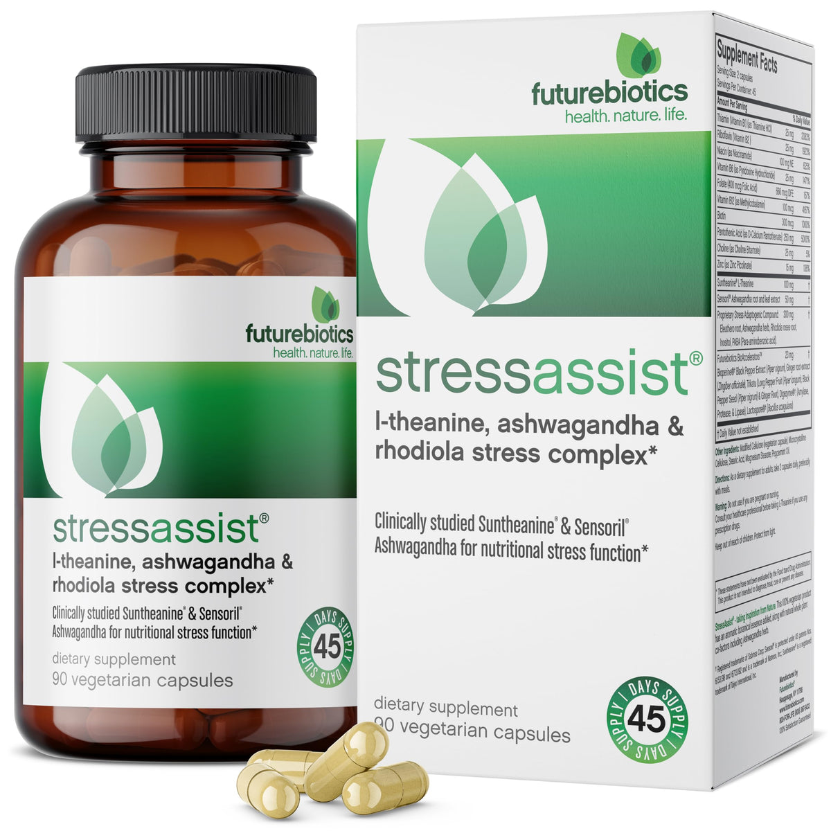 Futurebiotics Stressassist L-theanine Ashwagandha and Rhodiola Rosea Stress Complex - Natural Nutritional Stress Function, 90 Vegetarian Capsules