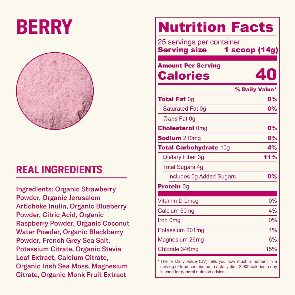 Ballerina Farm Farmer Hydrate Berry Electrolyte Powder | Organic Coconut Water, Irish Sea Moss, French Sea Salt, No Added Sugar, Prebiotic Fiber, 25 Servings