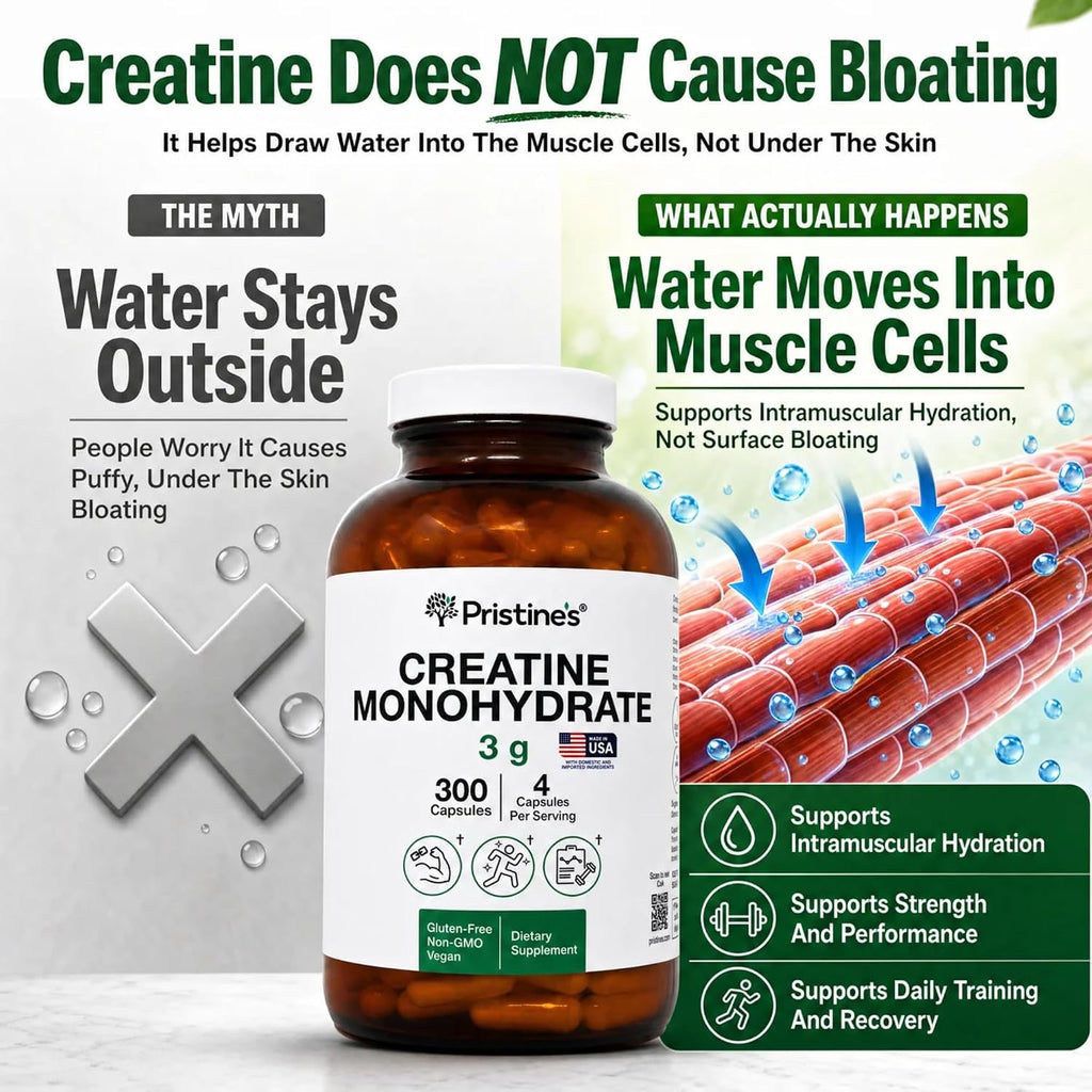 PRISTINE'S NSF Certified Creatine Monohydrate 3g Capsules, 75 Servings | Vegan, non-GMO and gluten-free. NSF Certified creatine capsules with 75 servings and no powder scoop, mixing, grit or flavor