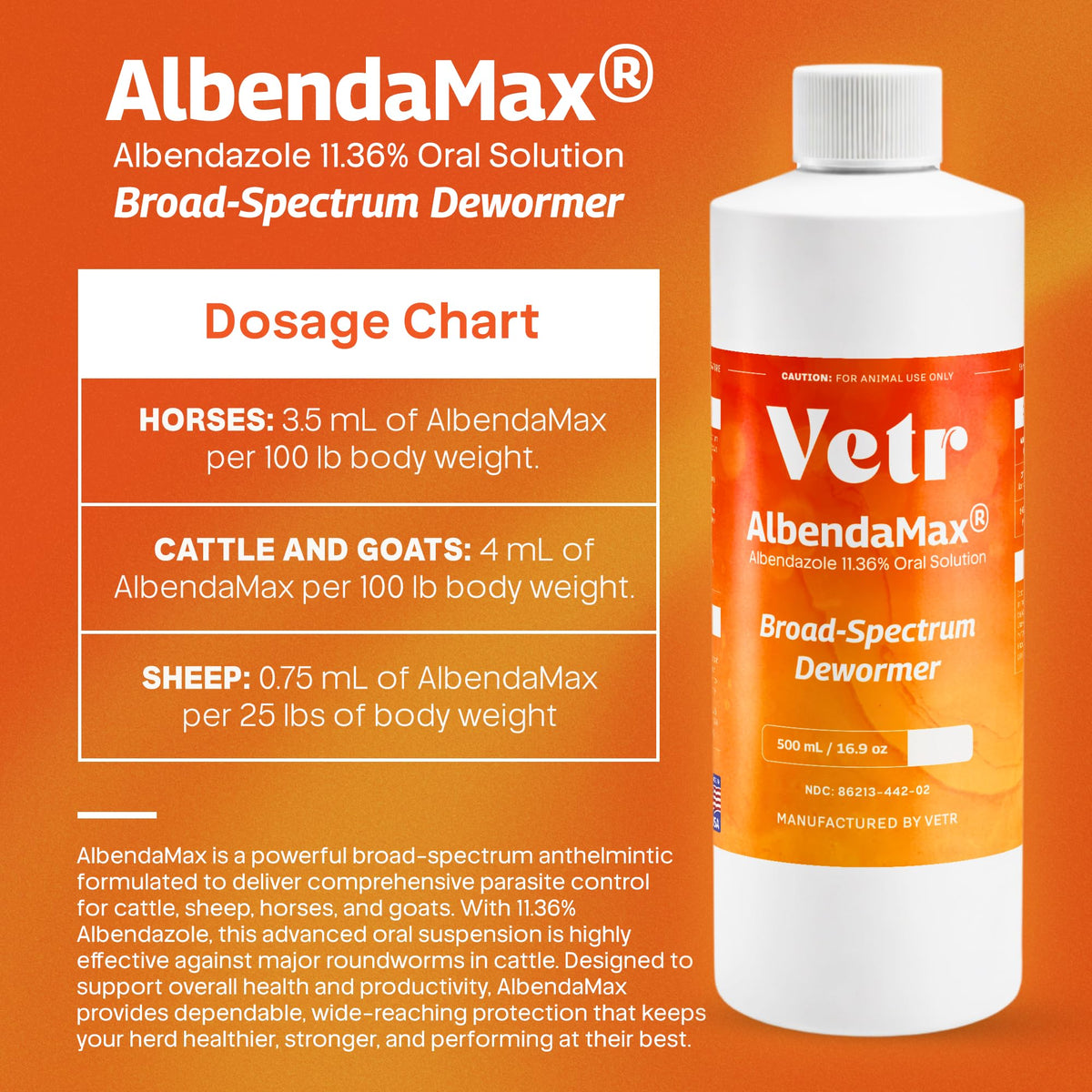 vetr AlbendaMax Oral Suspension, Liquid for Cattle, Sheep & Goats – 240 mL