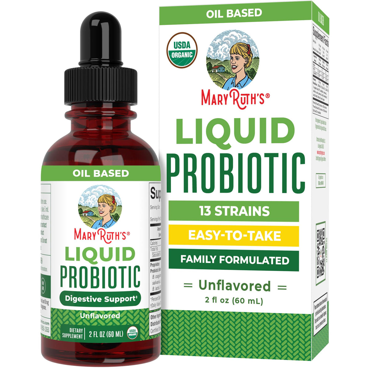 MARYRUTH'S Organics Liquid Probiotic for Ages 4+ | 2 Billion CFU | 13 Probiotic Strains | Gut Health & Digestive Support | Gas & Bloating Support | Vegan | Gluten Free | Travel-Friendly | 40 Servings