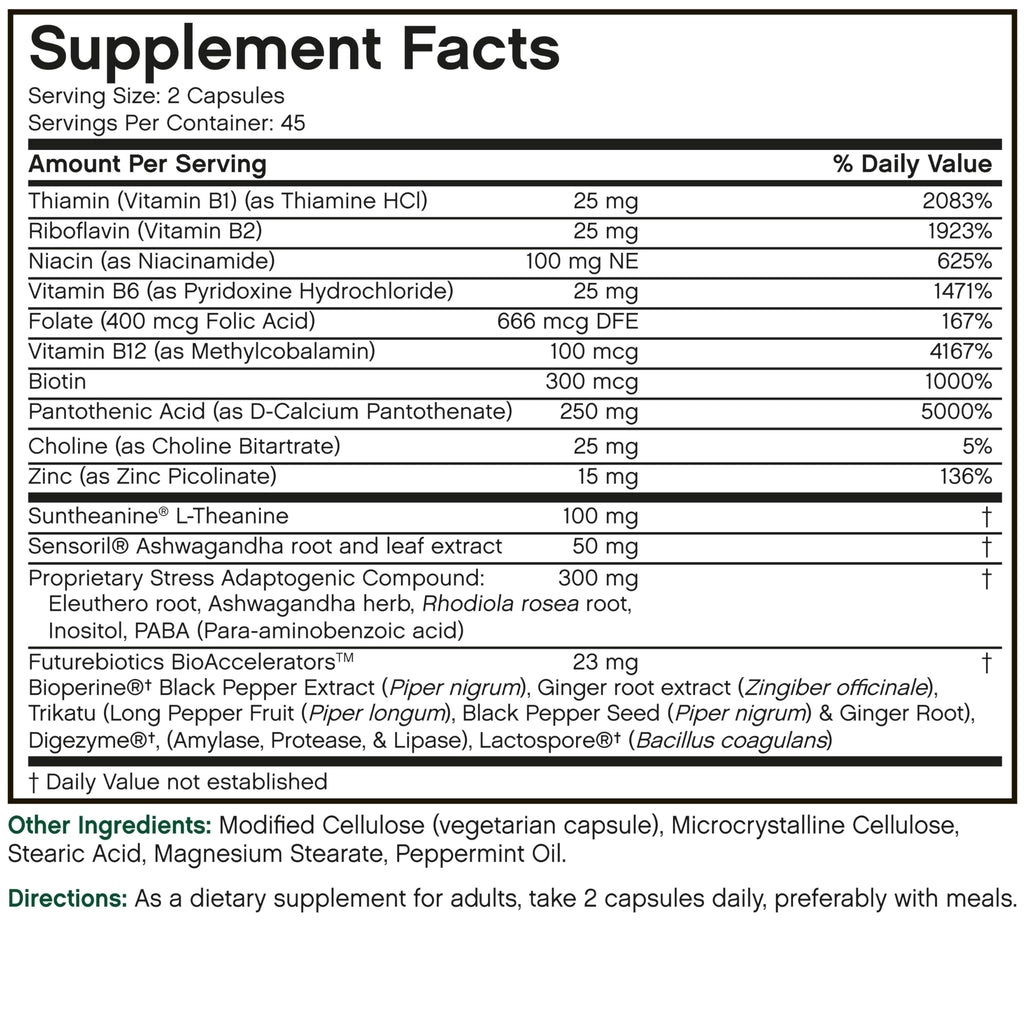 Futurebiotics Stressassist L-theanine Ashwagandha and Rhodiola Rosea Stress Complex - Natural Nutritional Stress Function, 90 Vegetarian Capsules
