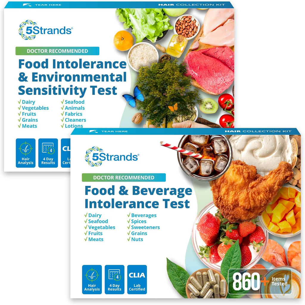5Strands Food Intolerance & Environmental Sensitivity Test + Food & Beverage Intolerance Test, at Home Hair Analysis for Adults & Kids, Comprehensive Digestive Insight, Results in 4 Day