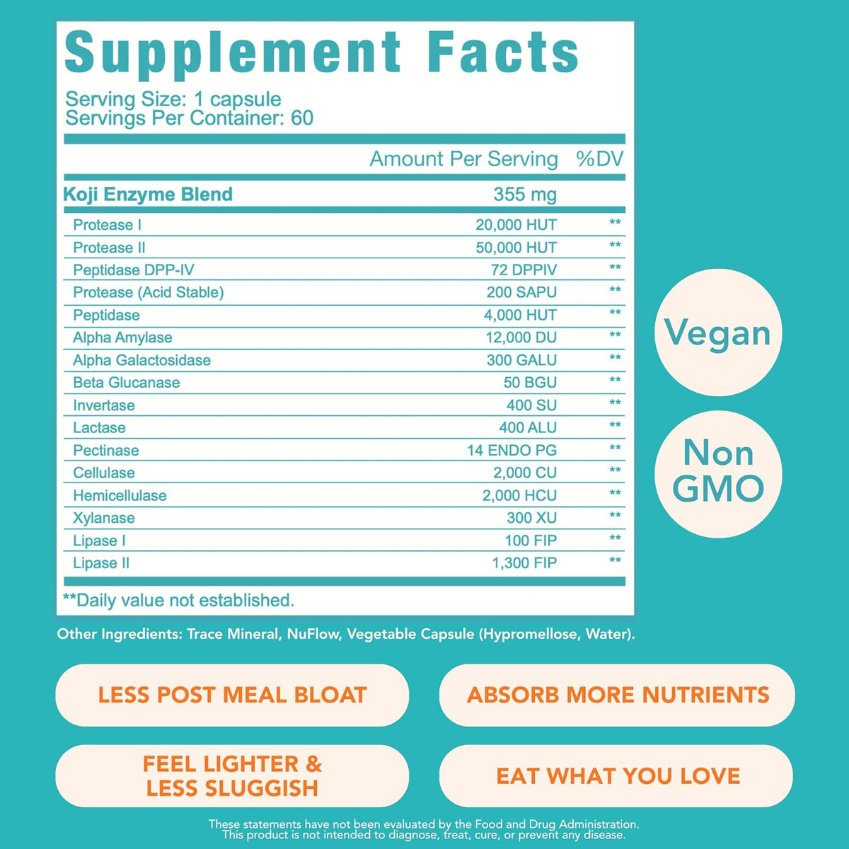 Let Loose Koji Digestive Enzymes Supplement for Bloating Relief (60 Count) | Supplement for Women & Men, Nutrient Absorption & Gut Health Support, Breaks Down Protein, Carbs & Fats, 16-Enzyme Complex