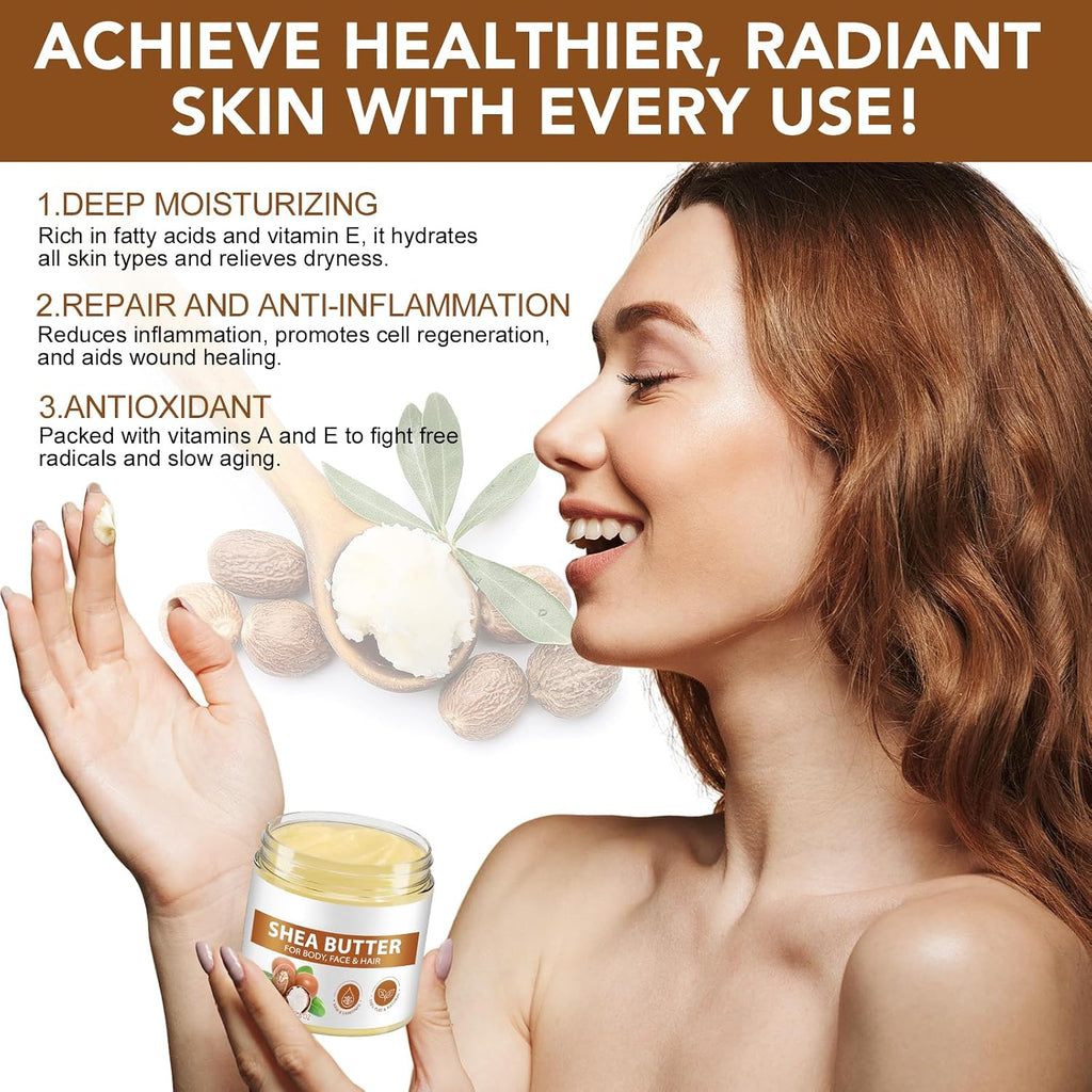 Shea Butter Raw, Pure Natural Shea Butter for Face & Body with Vitamin A, E and F, Hand Cream, Long-Lasting Hydration & Deeply Moisturizing for Dry, Cracked Skin, SkinCare, Keeps Skin Healthy 7.8 oz