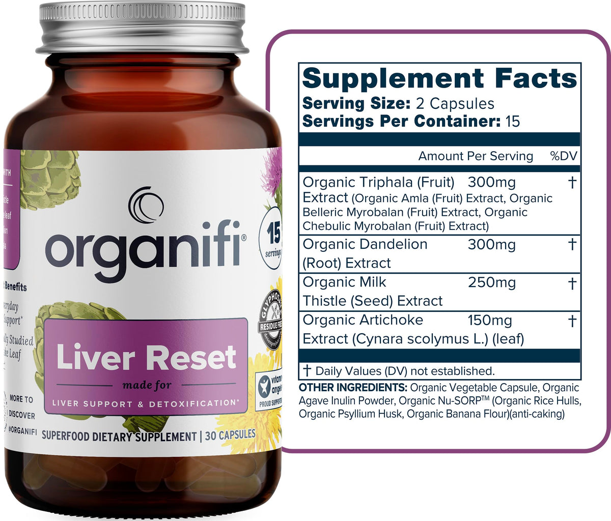 Organifi - Liver Reset - Liver Detox - Digestive and Immune Support - Promotes Cellular Energy Production, 30 Capsules