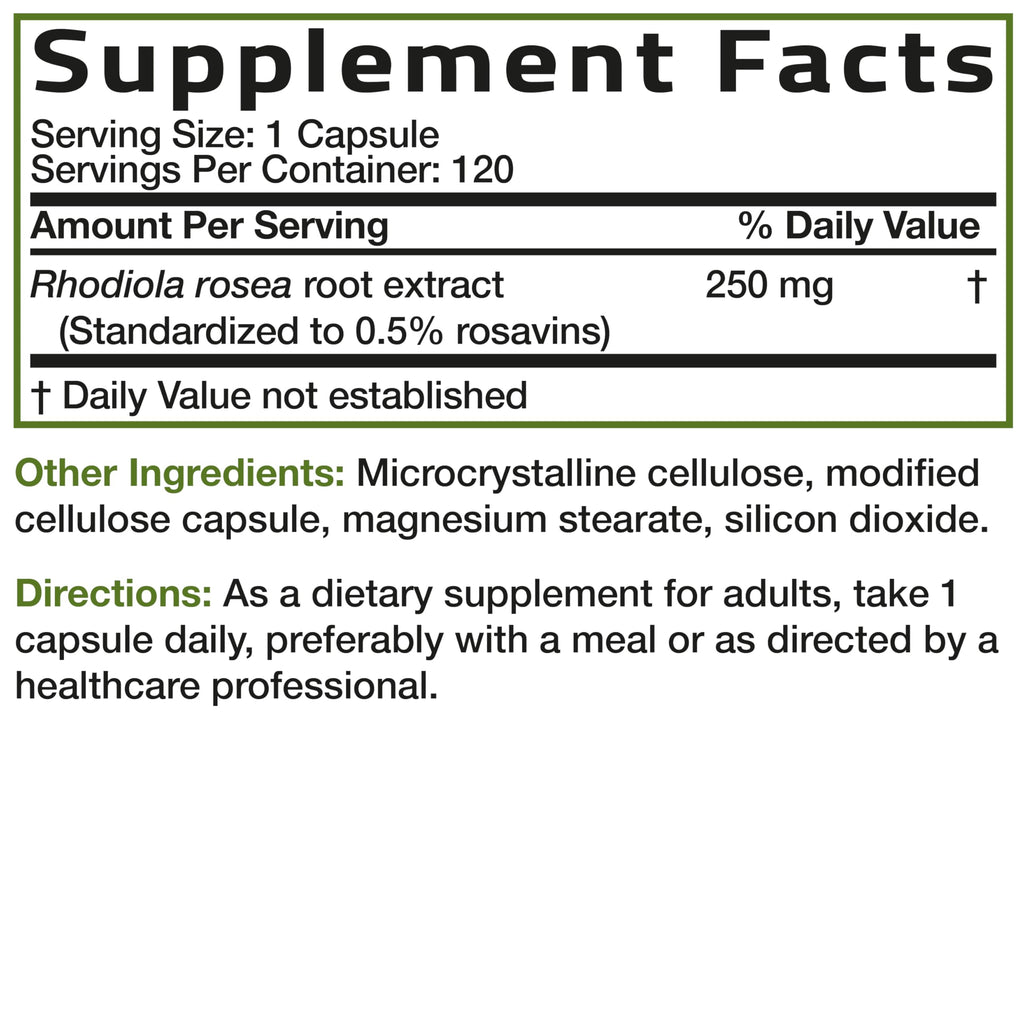 Bronson Rhodiola Rosea Adaptogen for Stress, Mood & Energy, 60 Capsules | Brain Health Support, Vegetarian, Non-GMO, Gluten-Free & Soy-Free