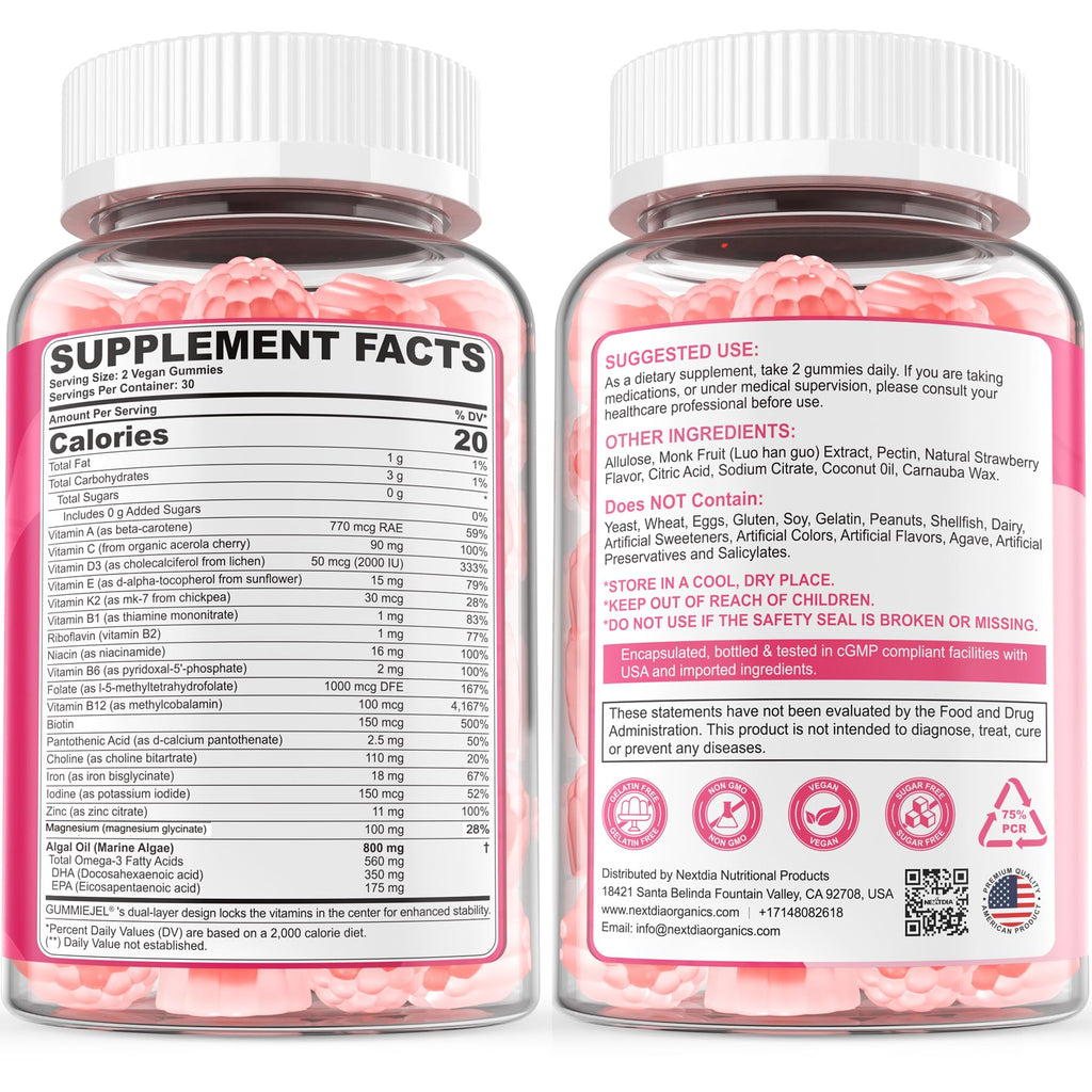 Prenatal Vitamins for Women Gummies, Methylfolate 1mg, Vegan Omega 3 DHA 800mg, Iron, Choline, Iodine, Vitamin D3 B6 B12 - Multivitamin for Women Before, During & After Pregnancy, Sugar Free, 60 Count