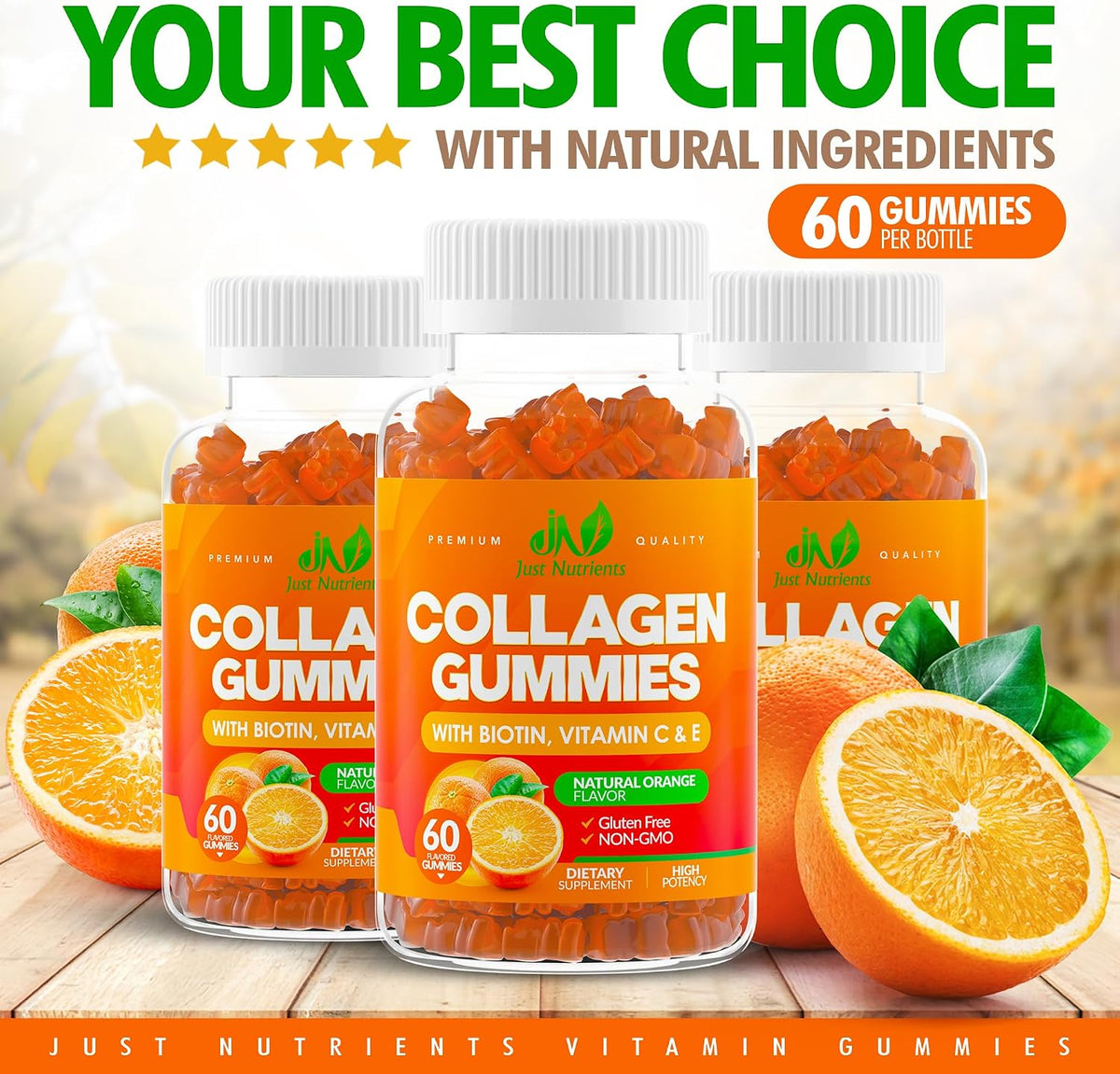 Collagen Peptides Gummies with Biotin, Vitamin C & E for Women & Men - Premium Hydrolyzed Collagen Type I & III for Hair, Skin & Nails Support - Gluten-Free, Non-GMO - 60 Gummies (30 Servings)