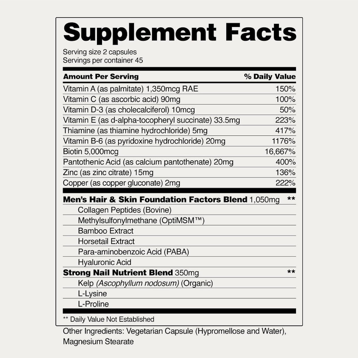 Snap Supplements Men's Hair Tonic, Vitamins for Men with Biotin, 60 Capsule | Nutritional Support for Hair, Skin, Nails & Beard with Kelp, Bamboo, Collagen Peptides, & Horsetail, Non-GMO, Gluten-Free