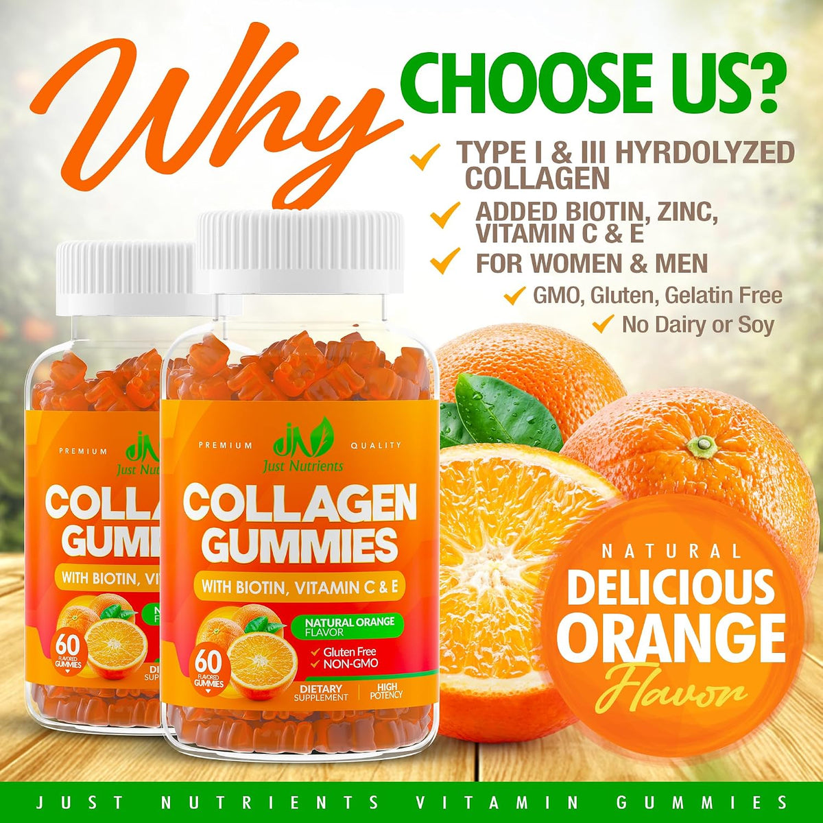 Collagen Peptides Gummies with Biotin, Vitamin C & E for Women & Men - Premium Hydrolyzed Collagen Type I & III for Hair, Skin & Nails Support - Gluten-Free, Non-GMO - 60 Gummies (30 Servings)